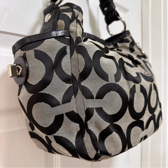 Coach Parker Opt Art Signature Canvas Hobo Bag Black Leather Vintage Y2K - Picture 3 of 11